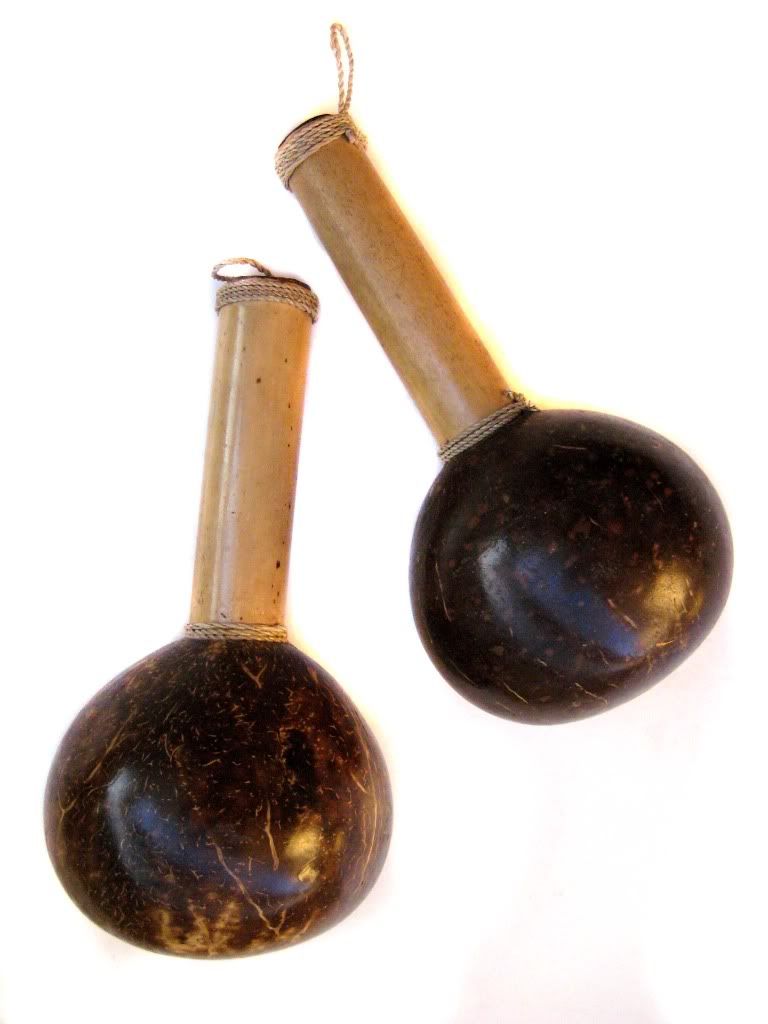 Oversized Coconut Shell Maracas Bamboo Handle Marakas Set of Two